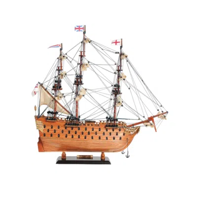 Homezia 18" Wood Brown Hms Victory Hand Painted Decorative Boat