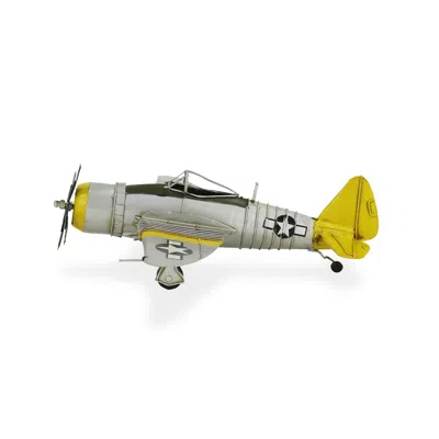 Homezia 4" Yellow And Gray Metal Hand Painted Model Airplane