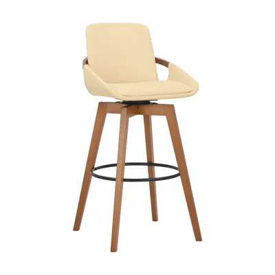 Homezia 31" Cream And Black Iron Swivel Bar Height Bar Chair