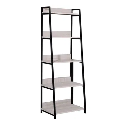 Homezia 67" Natural And Black Metal Five Tier Ladder Bookcase