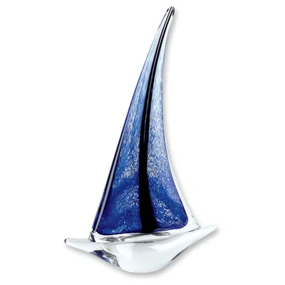 Homezia 9" Clear And Blue Murano Glass Modern Abstract Tabletop Sculpture
