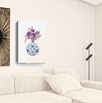 Homezia 36" X 24" Blue And White Happiness Floral Vase Canvas Wall Art