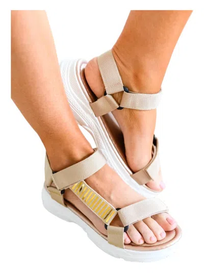 123 Amore Sidewalk Strappy Sports Sandals In Beige In Beige