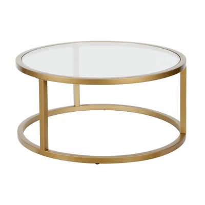 Homezia 35" Gold Glass And Steel Round Coffee Table