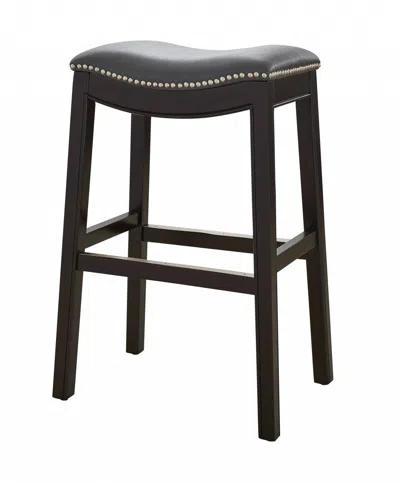Homezia 31" Gray And Espresso Faux Leather And Solid Wood Backless Bar Height Bar Chair