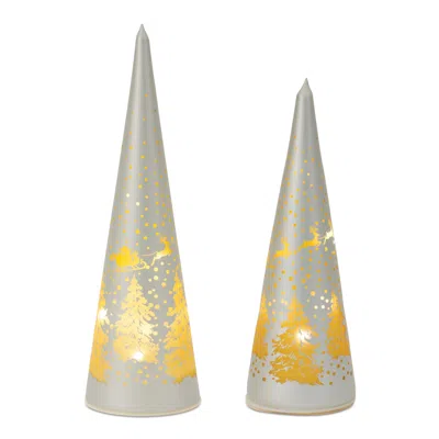 Houzbling Led Tree (set Of 2) 10"h, 11.5"h Glass 3 Aa Batteries, Not Included