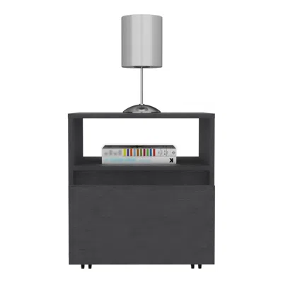 Homezia 20" Black One Drawer Faux Wood Nightstand
