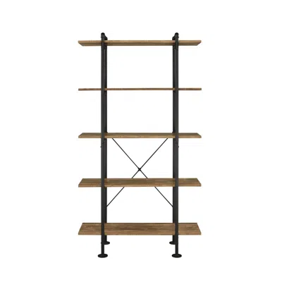 Homezia 73" Brown And Black Metal Five Tier Etagere Bookcase