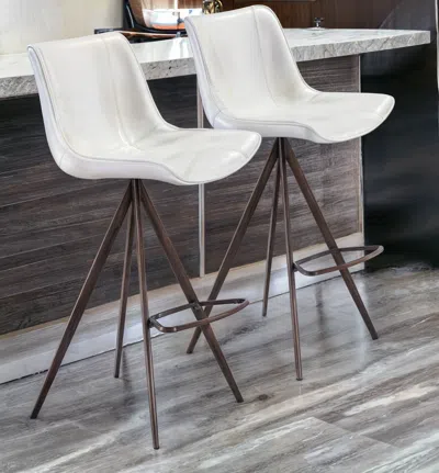 Homezia Set Of Two 29" White And Black Steel Low Back Bar Height Bar Chairs