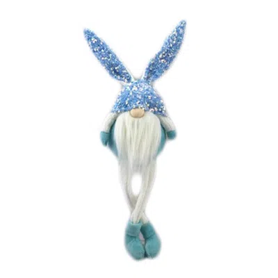 Homezia 20" Blue And White Fabric Bunny Rabbit Sitting Gnome