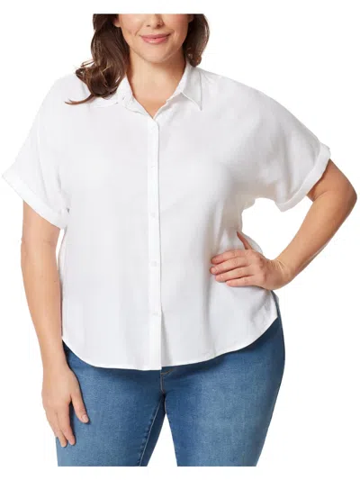 GLORIA VANDERBILT PLUS WOMENS COLLARED CUFF SLEEVES BUTTON-DOWN TOP 