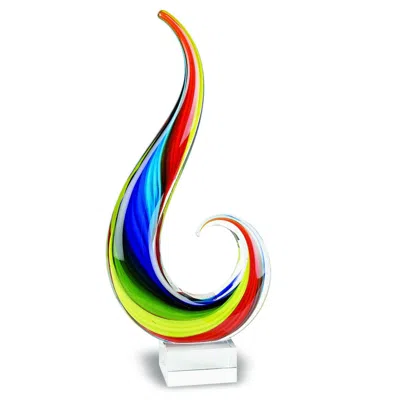 Homezia 17" Blue And Red Murano Glass Modern Abstract Tabletop Sculpture