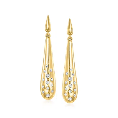 Ross-simons Diamond Long Drop Earrings In 18kt Yellow Gold In White
