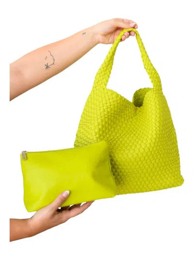 123 Amore Women's Woven And Worn Tote Bag In Citron In Orange