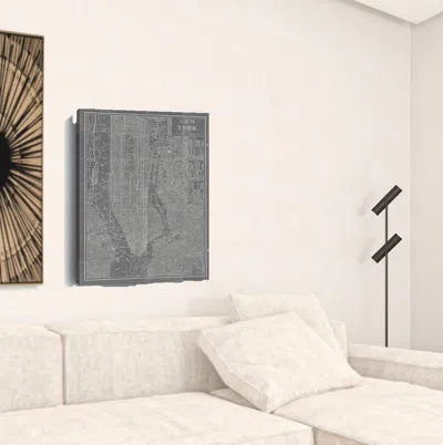 Homezia 36" X 24" Gray And White Aerial New York Map Canvas Wall Art