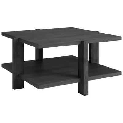 Homezia 35" Black Square Coffee Table With Shelf