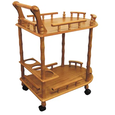 Homezia Oak Irregular Rolling Bar Cart With Wine Storage