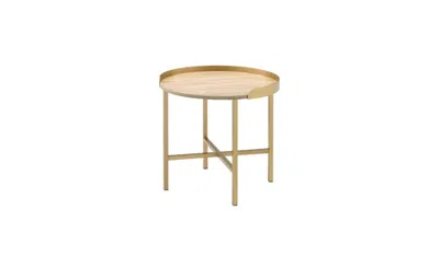 Homezia 22" Gold And Oak Manufactured Wood And Metal Round End Table