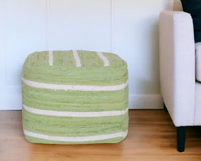 Homezia 18" Green Cotton Cube Striped Pouf Ottoman