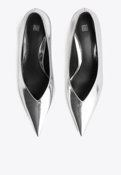 Shop Totême 55 Wedge Heel Pumps In Silver