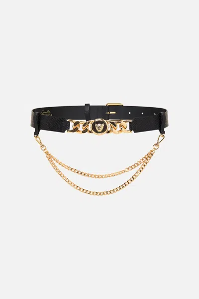 Camilla Leopard Button Belt With Chain Solid Black