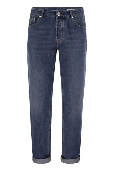 Shop Brunello Cucinelli Five-pocket Traditional Fit Trousers In Lightweight Denim In Medium Denim