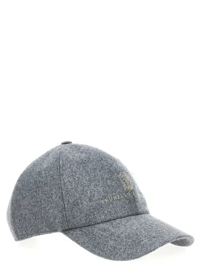 Shop Brunello Cucinelli Logo Embroidery Cap In Gray