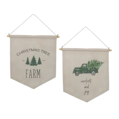 Houzbling Christmas Banner (set Of 2) 11.25"l X 11.75"h Canvas/wood