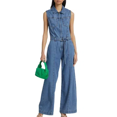 Frame Sleeveless Wide-leg Denim Jumpsuit In Multi