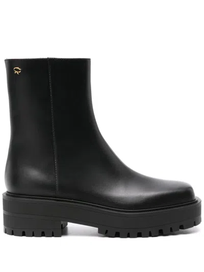 Gianvito Rossi Leather Square-toe Zip Booties In Black