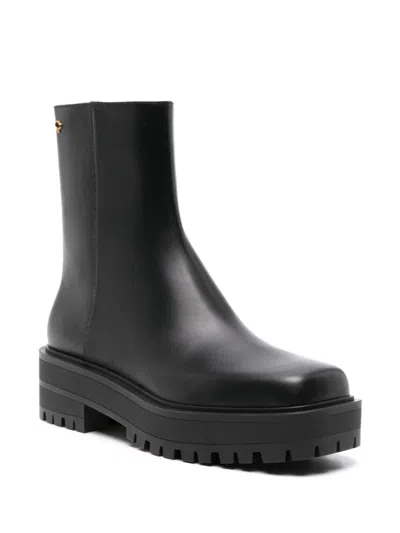 Gianvito Rossi Leather Square-toe Zip Booties In Black