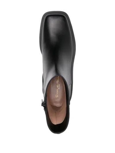 Gianvito Rossi Leather Square-toe Zip Booties In Black