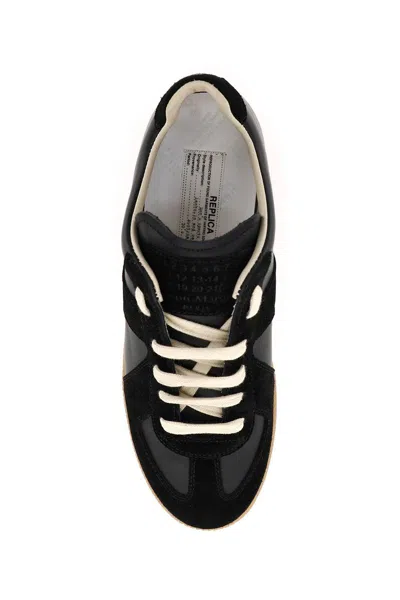 Shop Maison Margiela Replica Leather Sneakers In Black