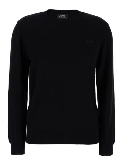 Shop Apc Black Sweater With Tonal Logo Embroidery In Wool Woman