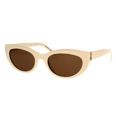 Shop Saint Laurent Eyewear Sunglasses In Beige