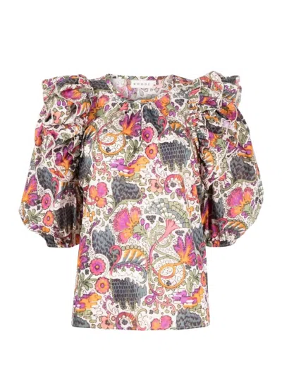Rhode Nino Ruffle Trim Elbow Sleeve Blouse In Lamu Multi In Multi