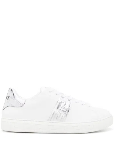 Shop Versace Sneakers In White/silver/palladium