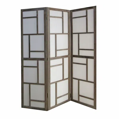 Homezia 50" Gray And White Wood And Fabric Three Panel Screen Room Divider