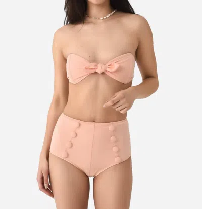 LISA MARIE FERNANDEZ POPPY HIGH WAISTED BIKINI SET IN CORAL CREPE 