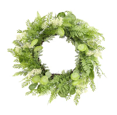 Homezia 28" Green And White Artificial Fern Wreath