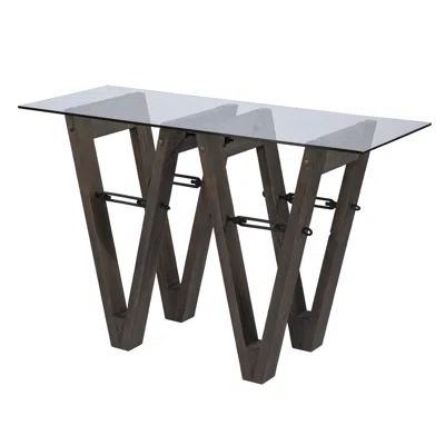 Homezia 46" Clear And Gray Brown Glass Abstract Console Table