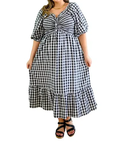 Andree By Unit Greenville Gingham Midi Dress In Black/white In Multi