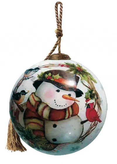 Homezia Winter Wreath Forest Snowman Hand Painted Mouth Blown Glass Ornament