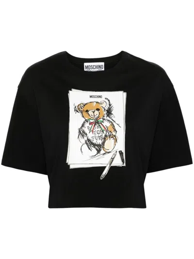 Shop Moschino T-shirt With Teddy Bear Print In Black