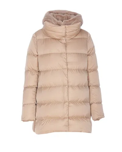 Herno A-shape Down Jacket With Removable Faux Fur Hood In Pink