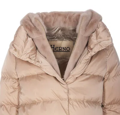 Herno A-shape Down Jacket With Removable Faux Fur Hood In Pink