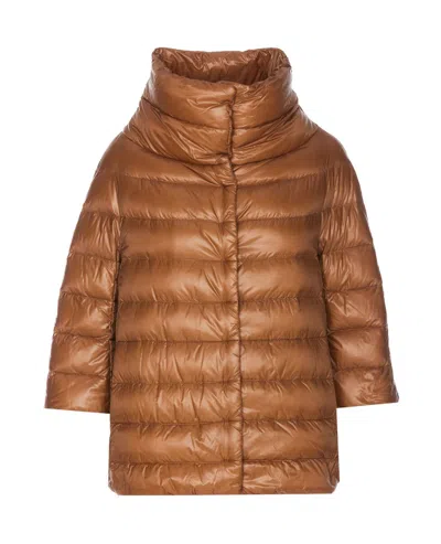 Herno Sofia Iconico Cropped Down Puffer Coat In Brown
