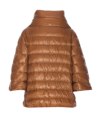 Herno Sofia Iconico Cropped Down Puffer Coat In Brown
