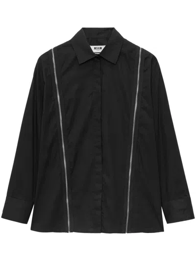 Shop Msgm Zip Detail Cotton Shirt In Black