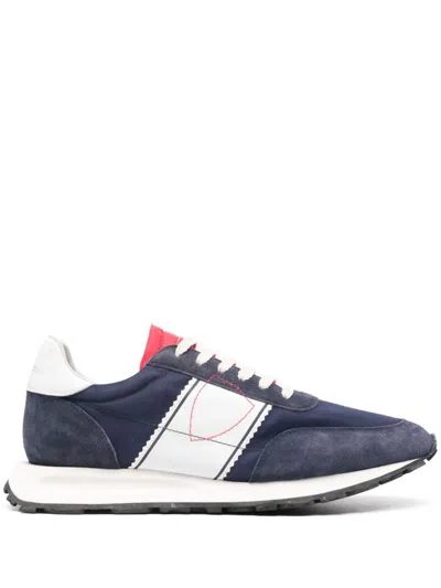 Shop Philippe Model Suede Calf Leather Tour Sneakers In Blu E Bianco